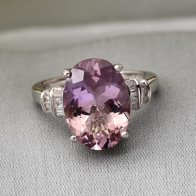 Anahi Ametrine and Diamond Bypass Ring in Platinum Over Sterling Silver (Size 7.0) 5.80 ctw