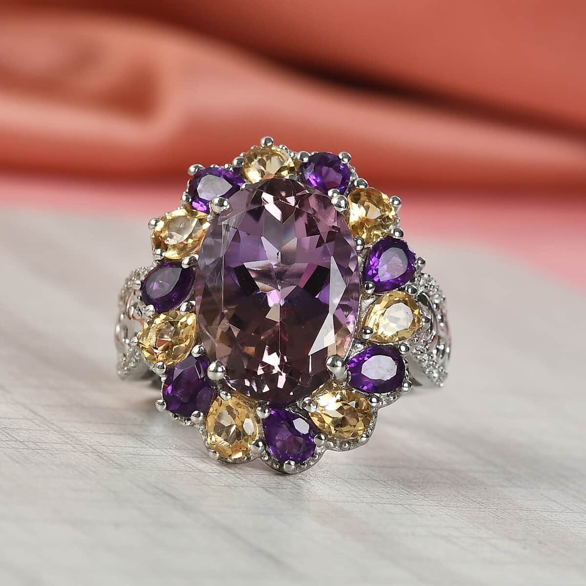 Anahi Ametrine and Multi Gemstone Cocktail Ring in Platinum Over Sterling Silver (Size 7.0) 7.75 ctw image number 1