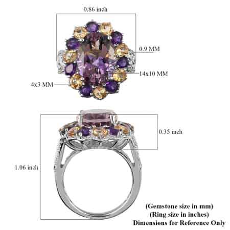 Anahi Ametrine and Multi Gemstone Cocktail Ring in Platinum Over Sterling Silver (Size 7.0) 7.75 ctw image number 5
