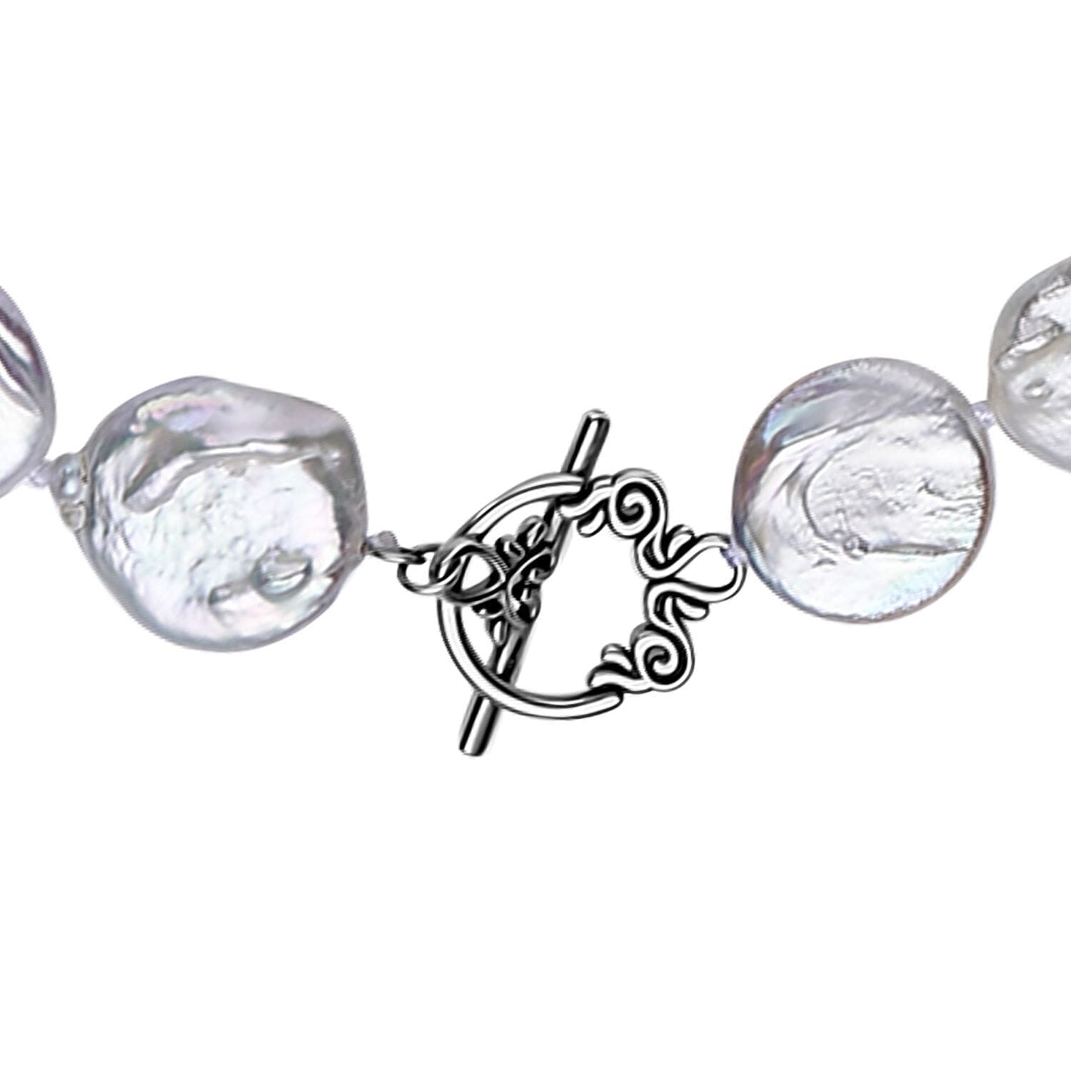 White Color Coin Freshwater Pearl Necklace 20 Inches in Sterling Silver