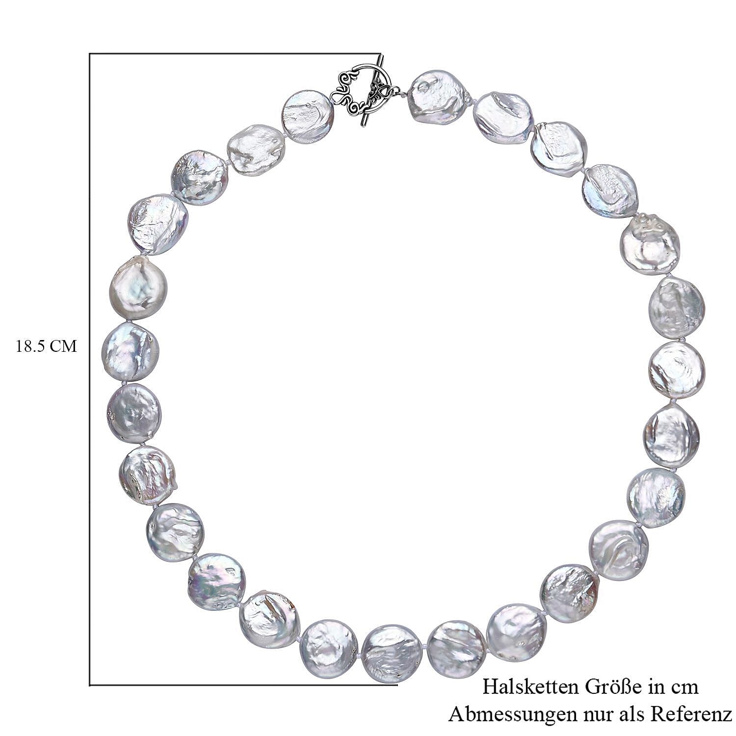 White Color Coin Freshwater Pearl Necklace 20 Inches in Sterling Silver