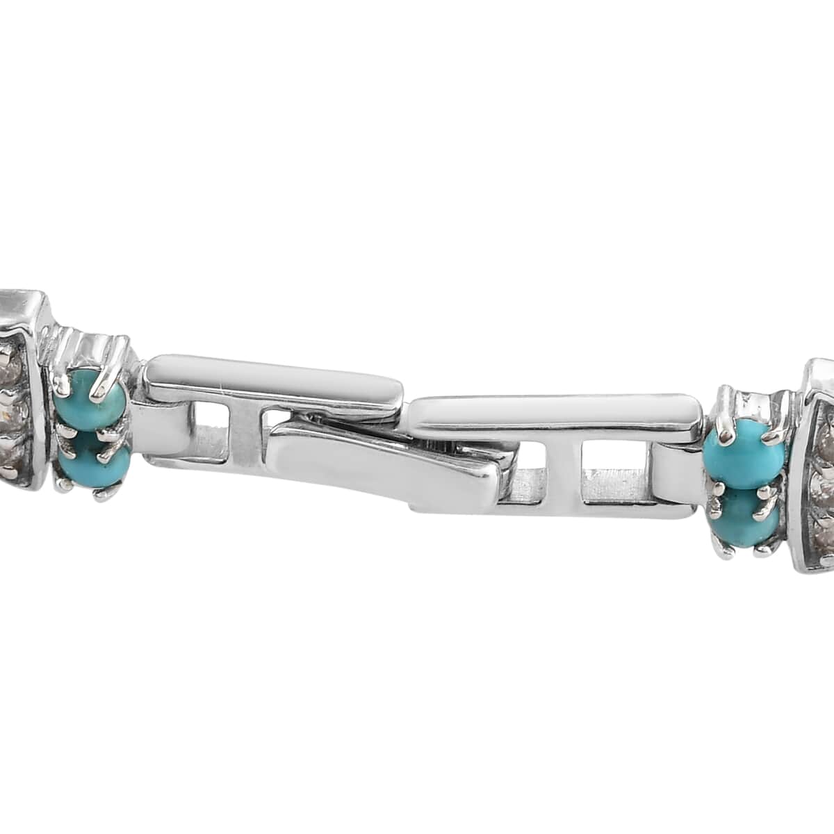 EON 1962 Swiss Movement Sleeping Beauty Turquoise and Zircon Watch in Platinum Over Sterling Silver 20 Grams 10.10 ctw image number 4