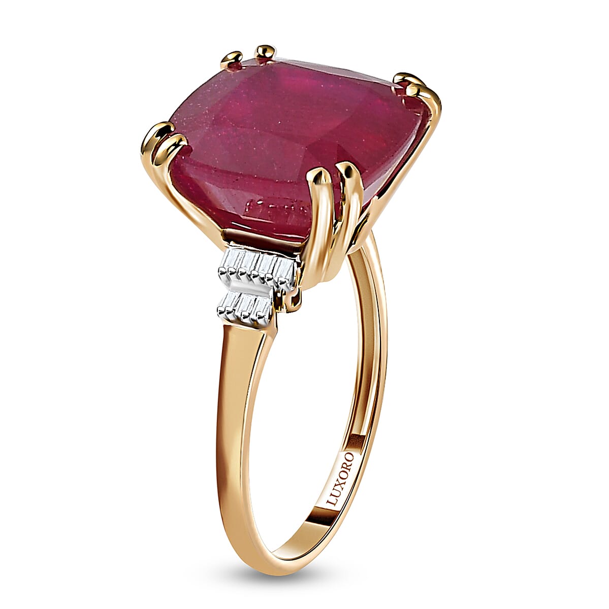Luxoro 10K Yellow Gold Premium Niassa Ruby (FF) and Diamond Ring 11.25 ctw image number 3