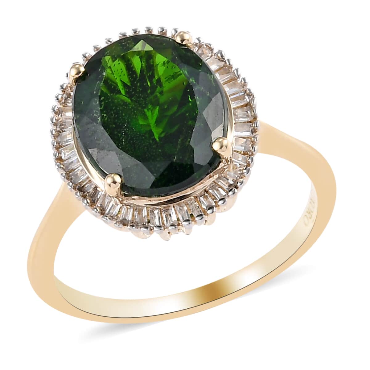LUXORO 10K Yellow Gold Premium Natural Chrome Diopside and Diamond Halo Ring (Size 7.0) 2.35 Grams 3.75 ctw image number 0