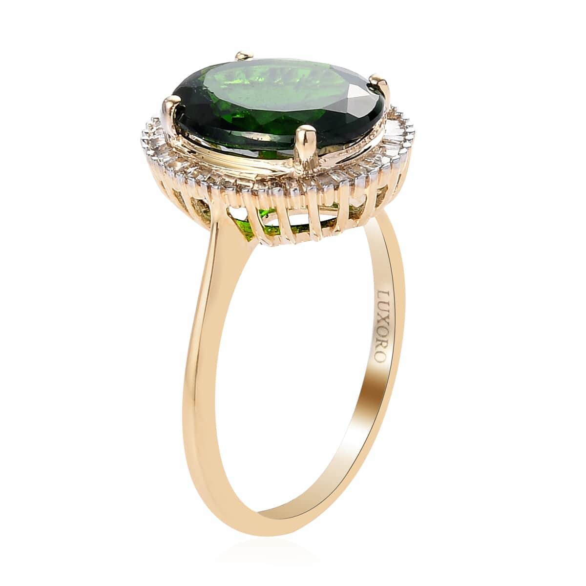 LUXORO 10K Yellow Gold Premium Natural Chrome Diopside and Diamond Halo Ring (Size 7.0) 2.35 Grams 3.75 ctw image number 3