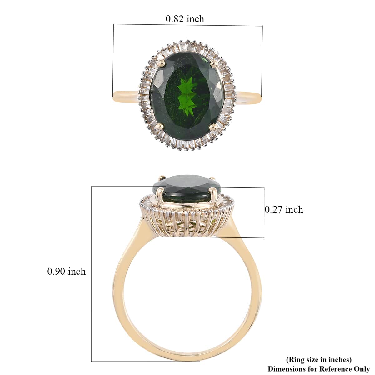 LUXORO 10K Yellow Gold Premium Natural Chrome Diopside and Diamond Halo Ring (Size 7.0) 2.35 Grams 3.75 ctw image number 5