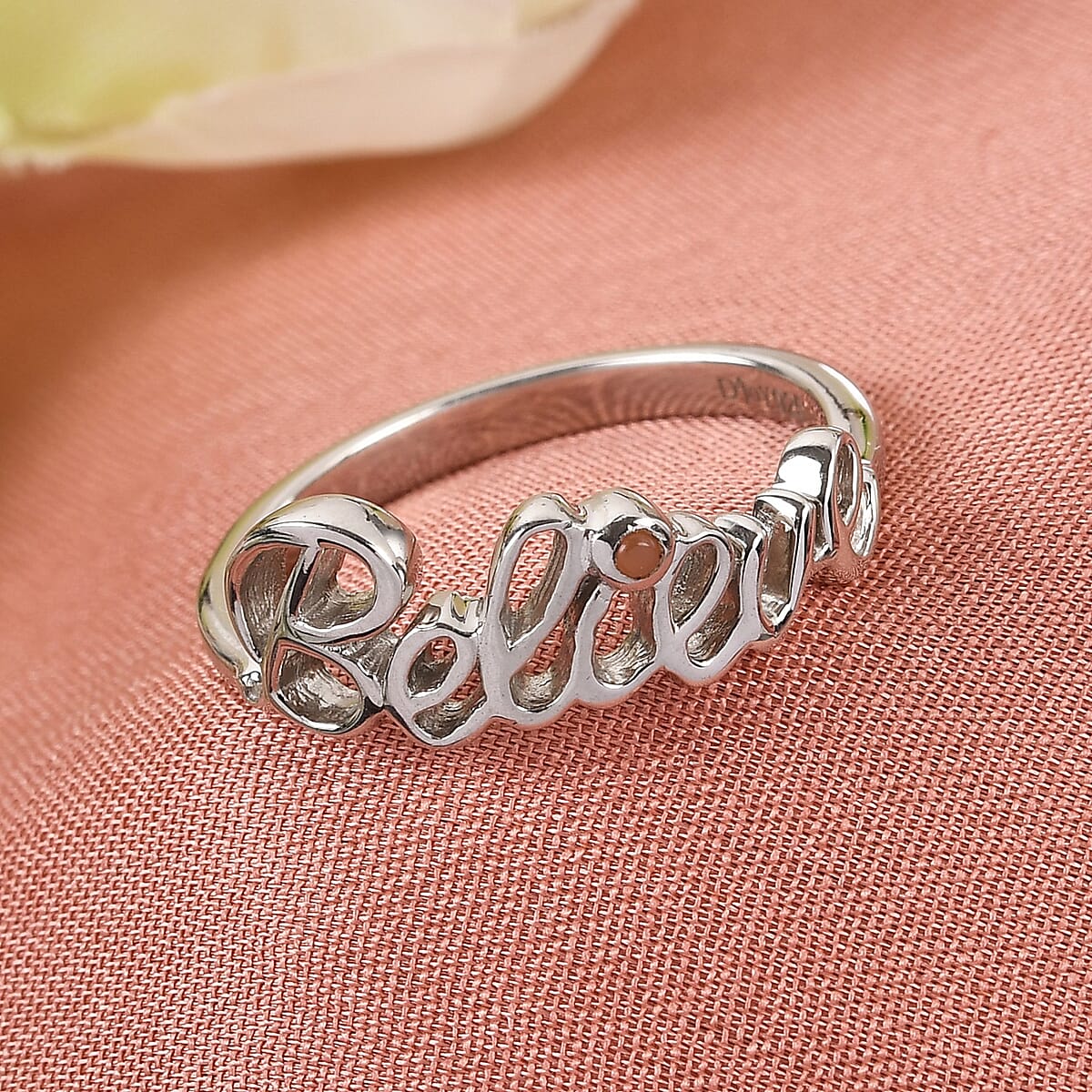 Orange Moonstone Accent Believe Ring in Platinum Over Sterling Silver (Size 8.0) image number 1