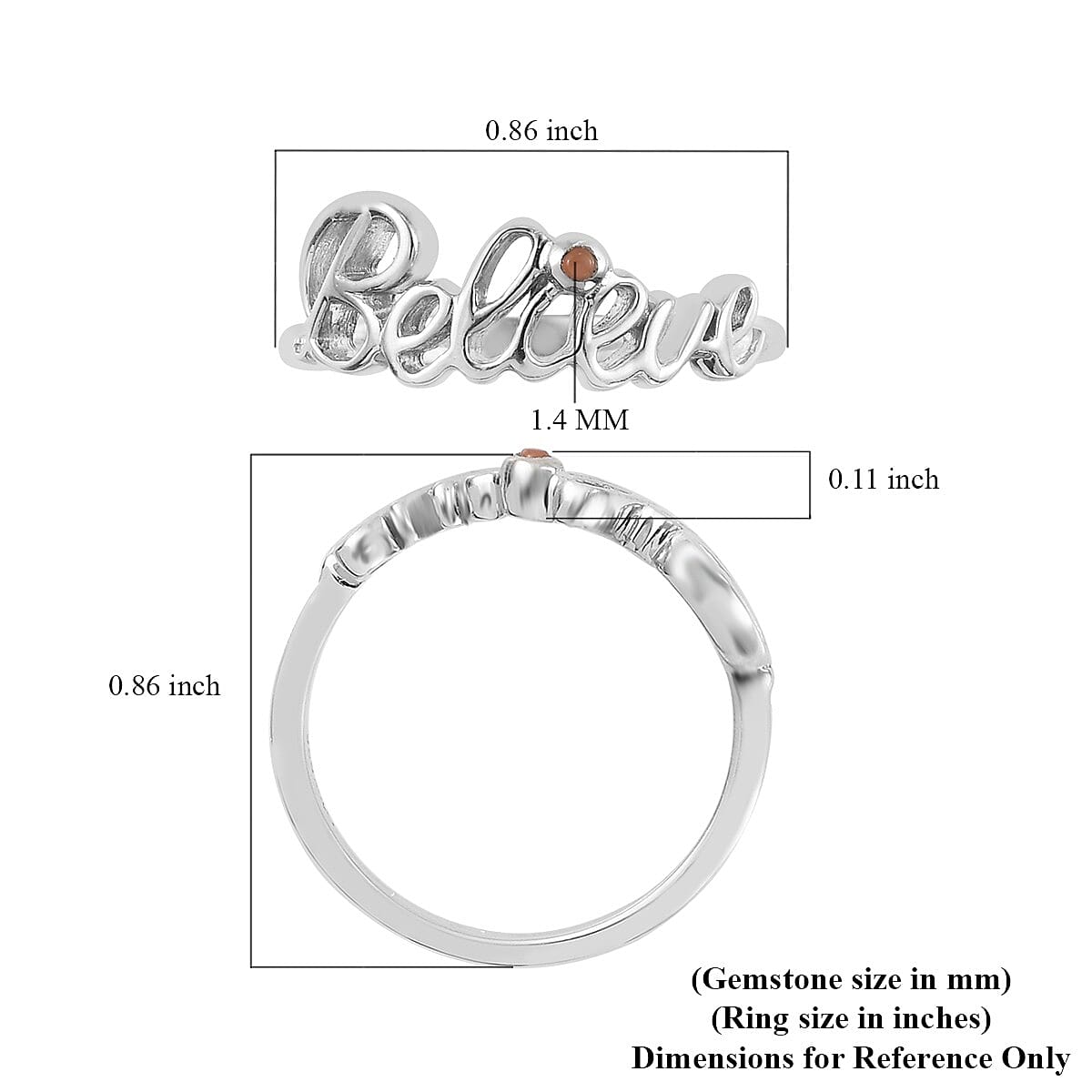 Orange Moonstone Accent Believe Ring in Platinum Over Sterling Silver (Size 8.0) image number 6