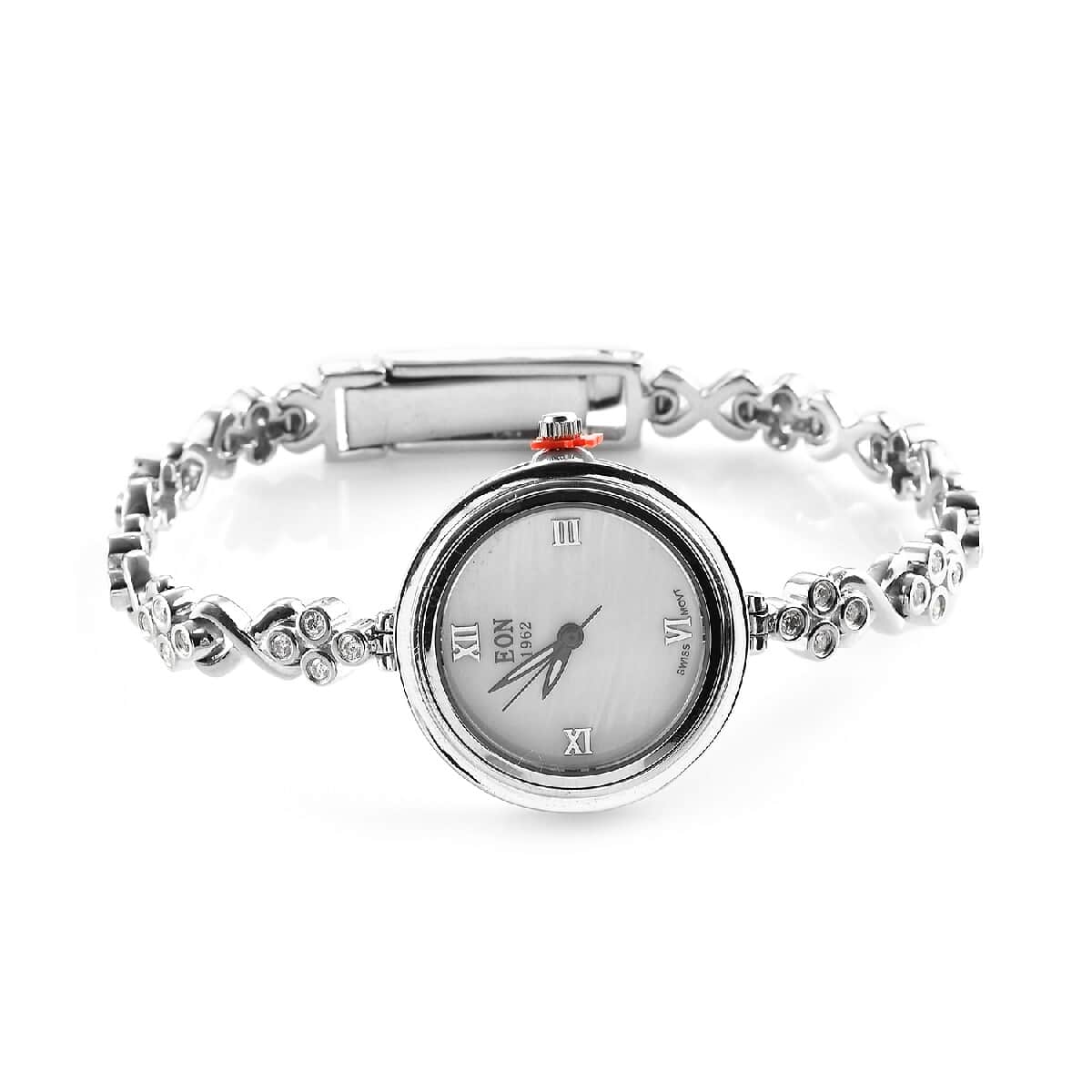 Eon 1962 Swiss Movement Moissanite Bracelet Watch in Platinum Over Sterling Silver & Stainless Steel 7.25 In 1.30 ctw image number 0