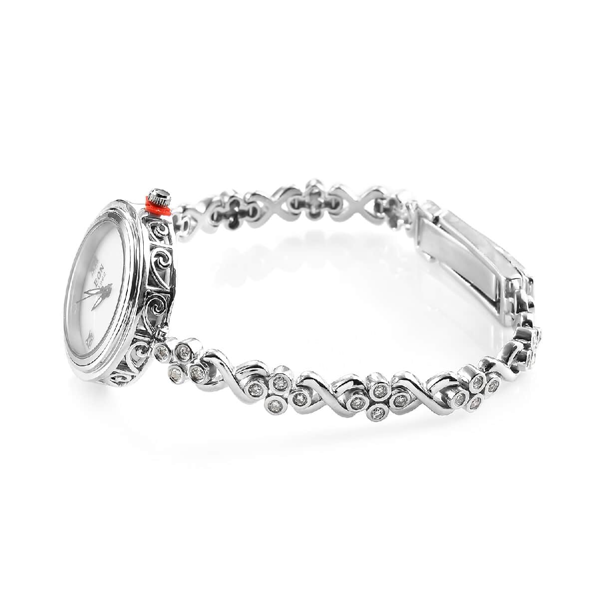 Eon 1962 Swiss Movement Moissanite Bracelet Watch in Platinum Over Sterling Silver & Stainless Steel 7.25 In 1.30 ctw image number 3