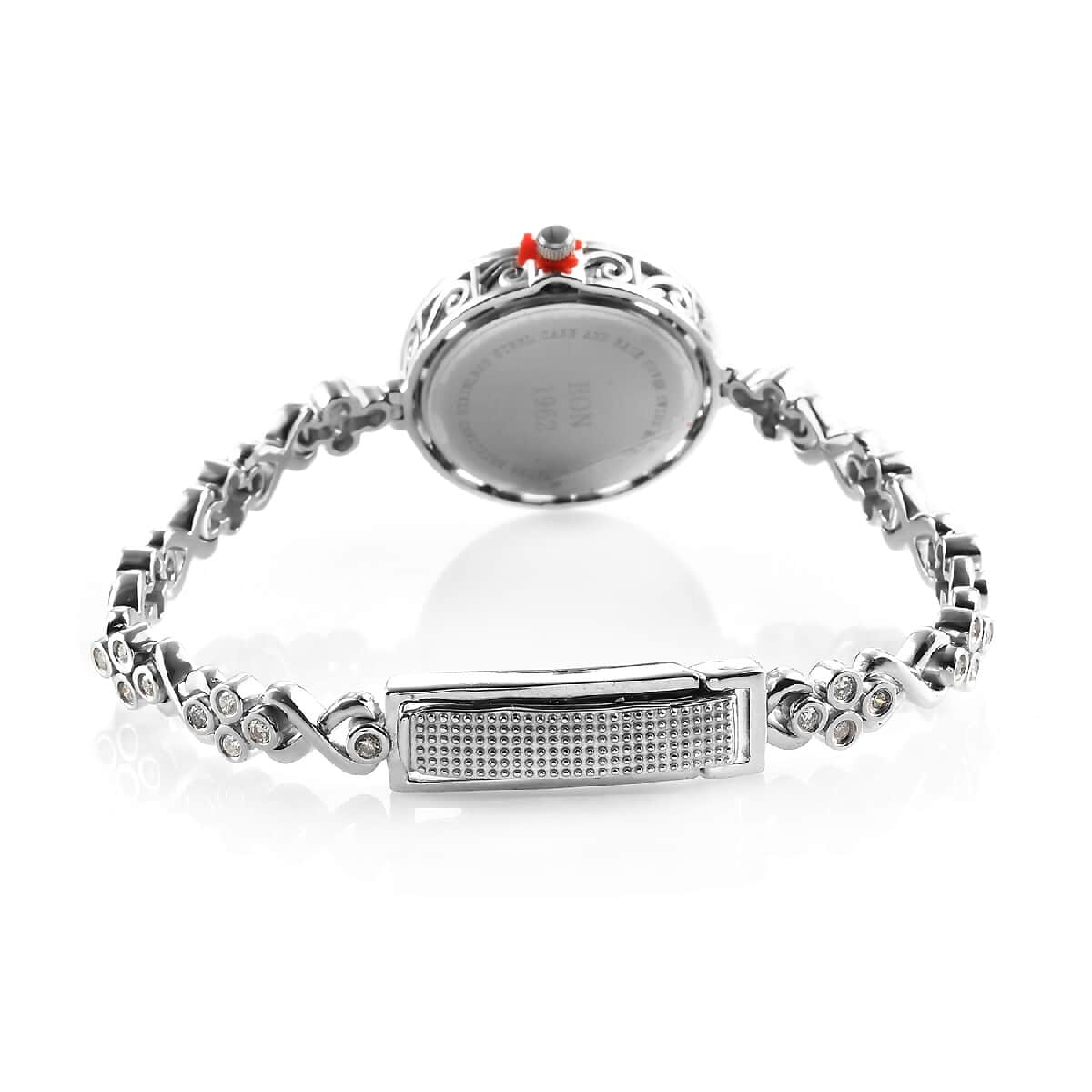 EON 1962 Swiss Movement Moissanite VS EF Bracelet Watch in Platinum Over Sterling Silver & Stainless Steel 1.30 ctw image number 4