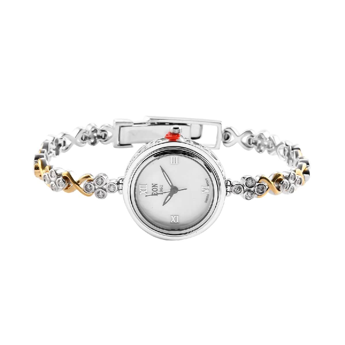 Eon 1962 Swiss Movement Moissanite Bracelet Watch in 14K Yellow Gold & Platinum Over Sterling Silver and Stainless Steel 1.25 ctw image number 0