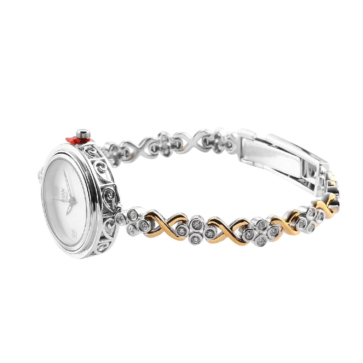 Eon 1962 Swiss Movement Moissanite Bracelet Watch in 14K Yellow Gold & Platinum Over Sterling Silver and Stainless Steel 1.25 ctw image number 2