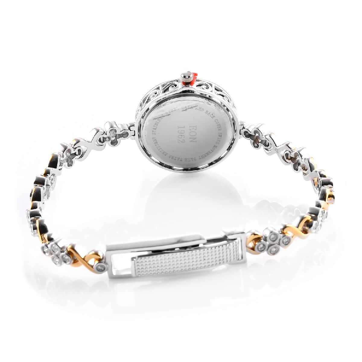 Eon 1962 Swiss Movement Moissanite Bracelet Watch in 14K Yellow Gold & Platinum Over Sterling Silver and Stainless Steel 1.25 ctw image number 3