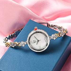 Eon 1962 Swiss Movement Moissanite Bracelet Watch in 14K Rose Gold & Platinum Over Sterling Silver and Stainless Steel 7.25 In 1.25 ctw