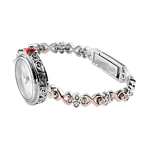 Eon 1962 Swiss Movement Moissanite Bracelet Watch in 14K Rose Gold & Platinum Over Sterling Silver and Stainless Steel 7.25 In 1.25 ctw