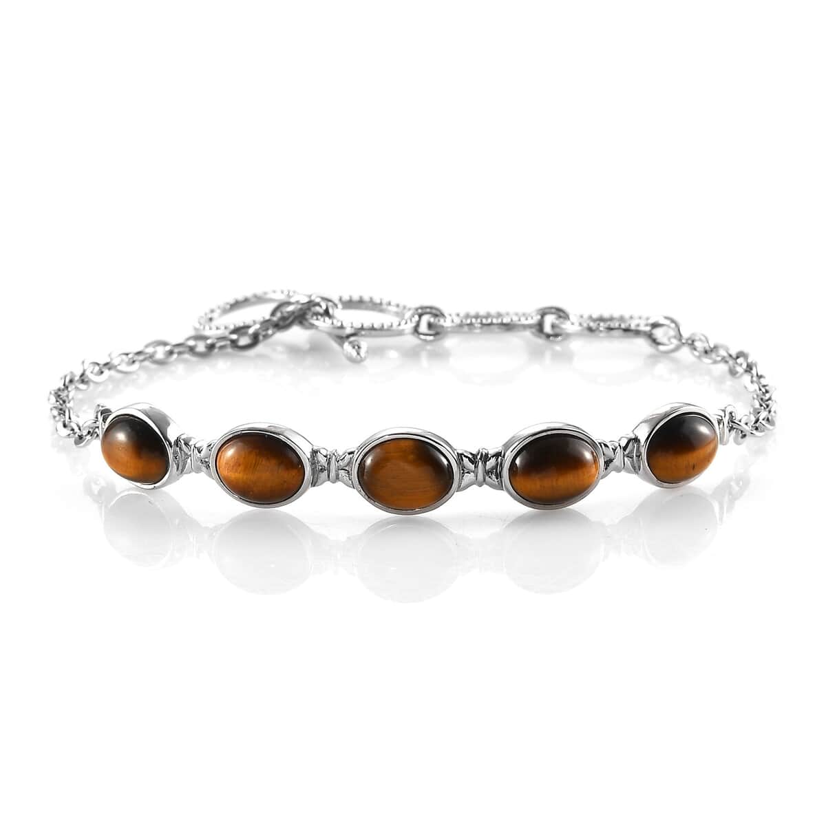 Tiger's Eye Toggle Clasp Bracelet in Stainless Steel (7.25 In) 10.50 ctw image number 0