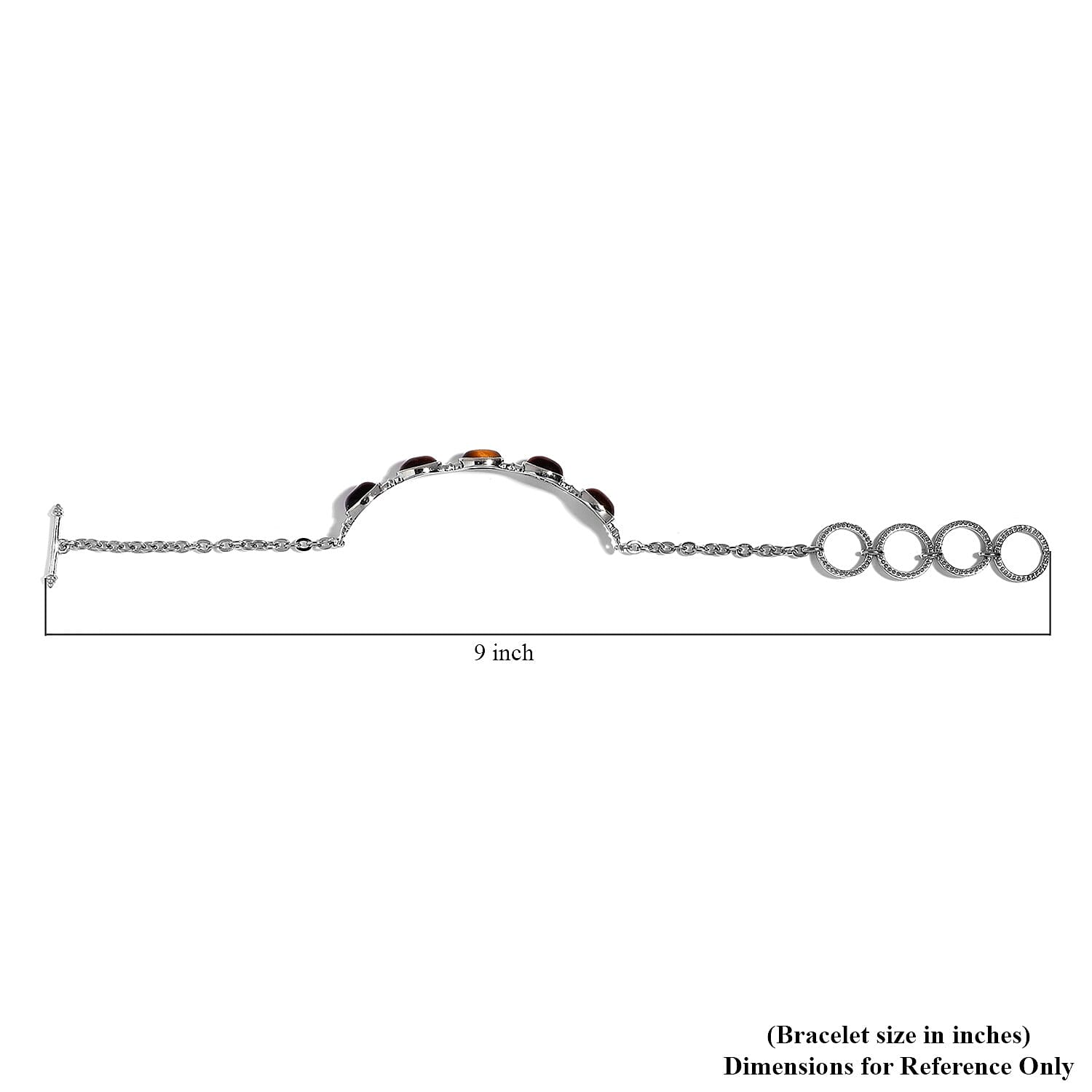 Tiger's Eye Toggle Clasp Bracelet in Stainless Steel (7.25 In) 10.50 ctw