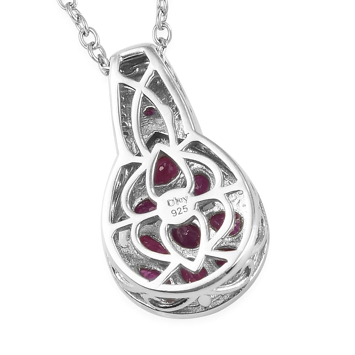 Niassa Ruby and Zircon Clover Pendant Necklace 20 Inch in Platinum Over Sterling Silver 2.00 ctw