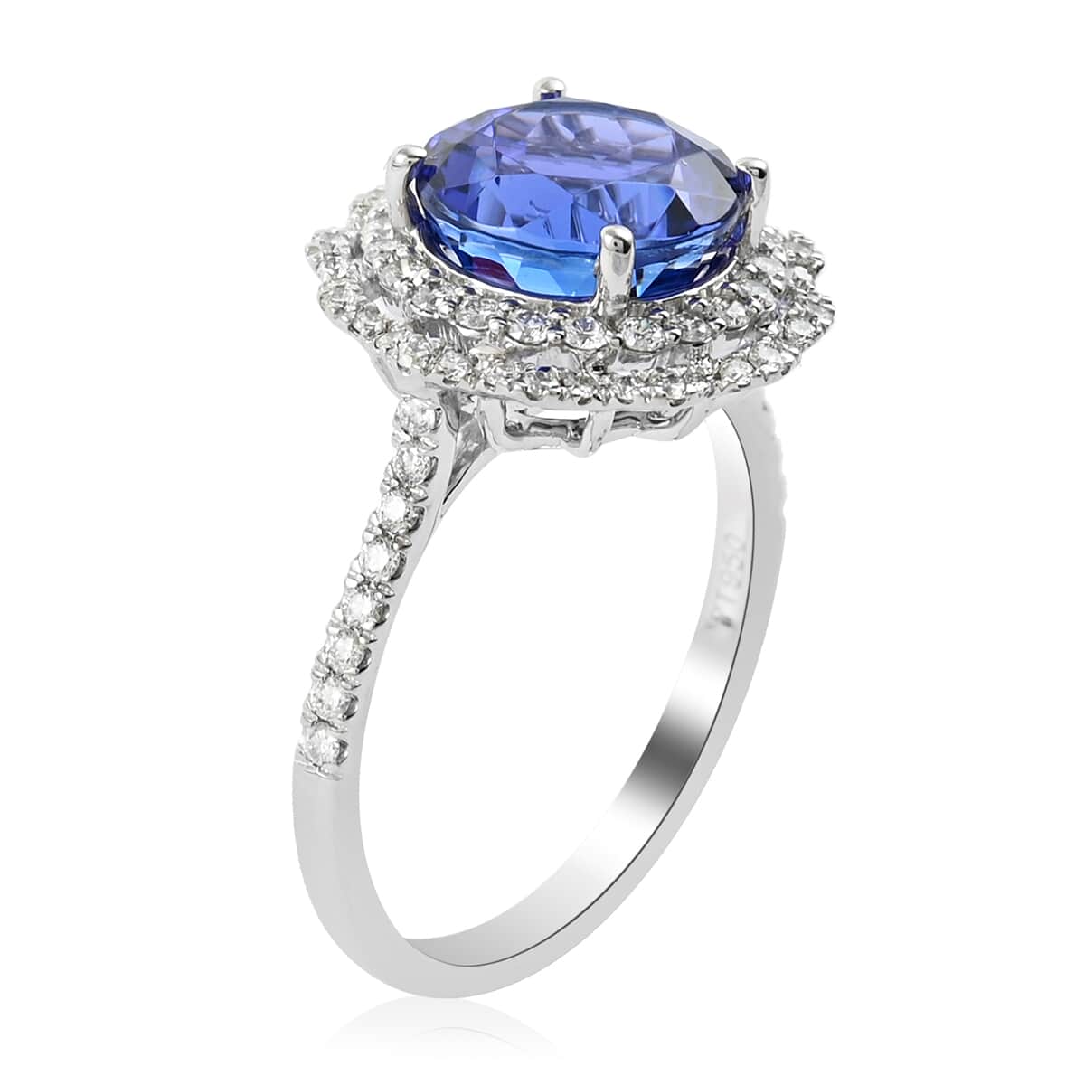 RHAPSODY 950 Platinum AAAA Tanzanite and E-F VS Diamond Double Halo Ring (Size 7.0) 5.60 Grams 3.75 ctw image number 2