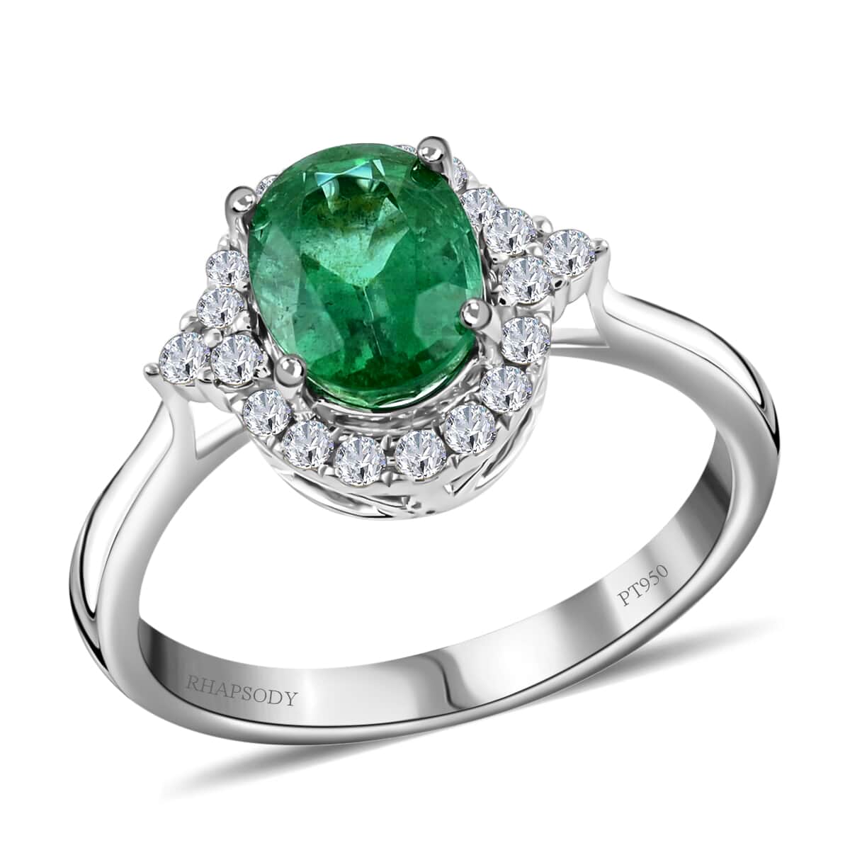 Rhapsody 1.50 ctw AAAA Kagem Zambian Emerald and Diamond E-F VS Ring in 950 Platinum (Size 10.0) 5.90 Grams image number 0