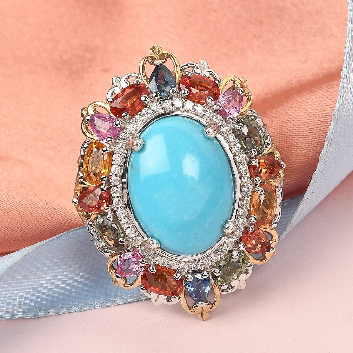 Sleeping Beauty Turquoise and Multi Gemstone Ring in Platinum Over Sterling Silver (Size 7.0) 11.80 ctw image number 1