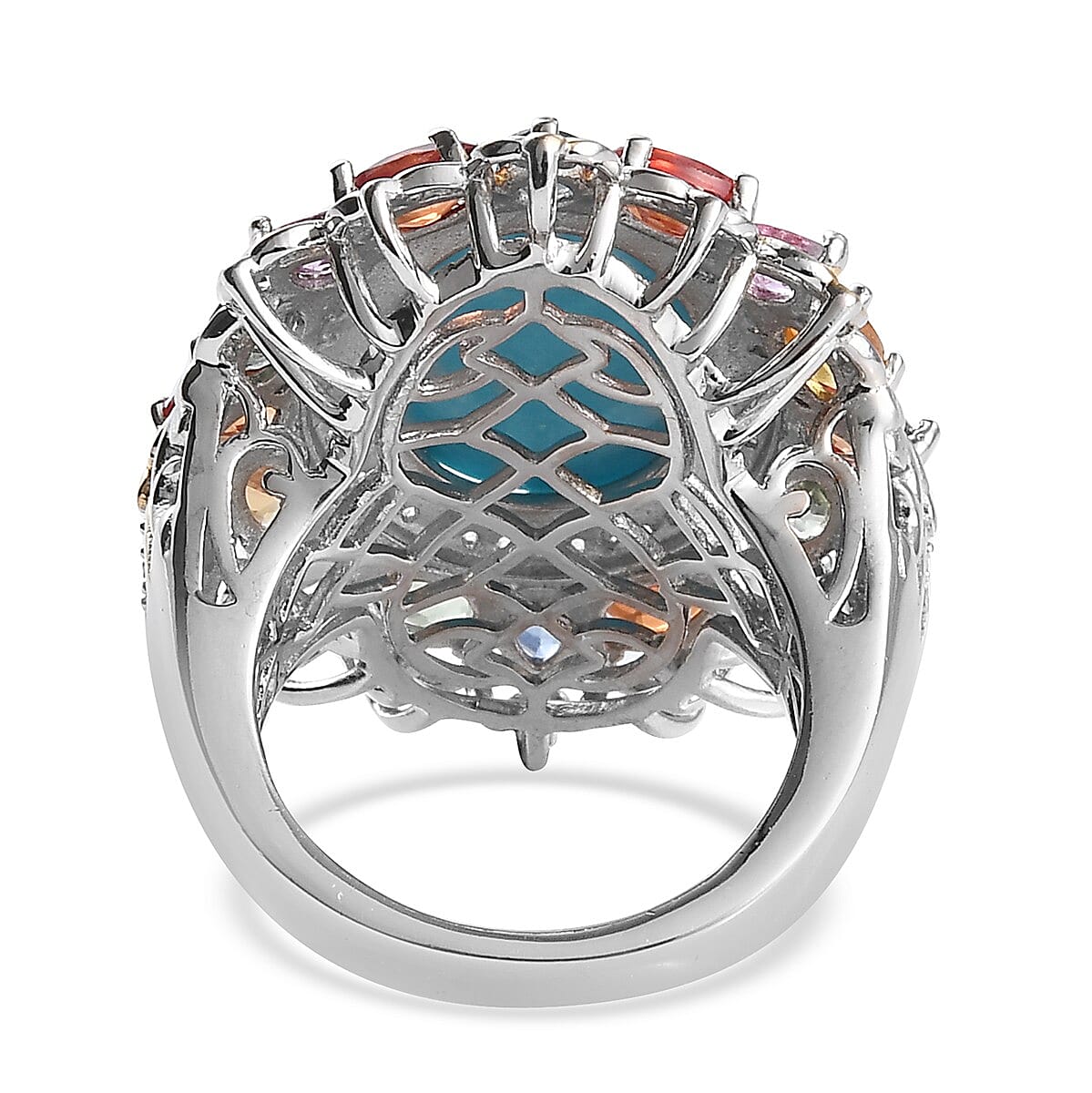 Sleeping Beauty Turquoise and Multi Gemstone Ring in Platinum Over Sterling Silver (Size 7.0) 11.80 ctw image number 4