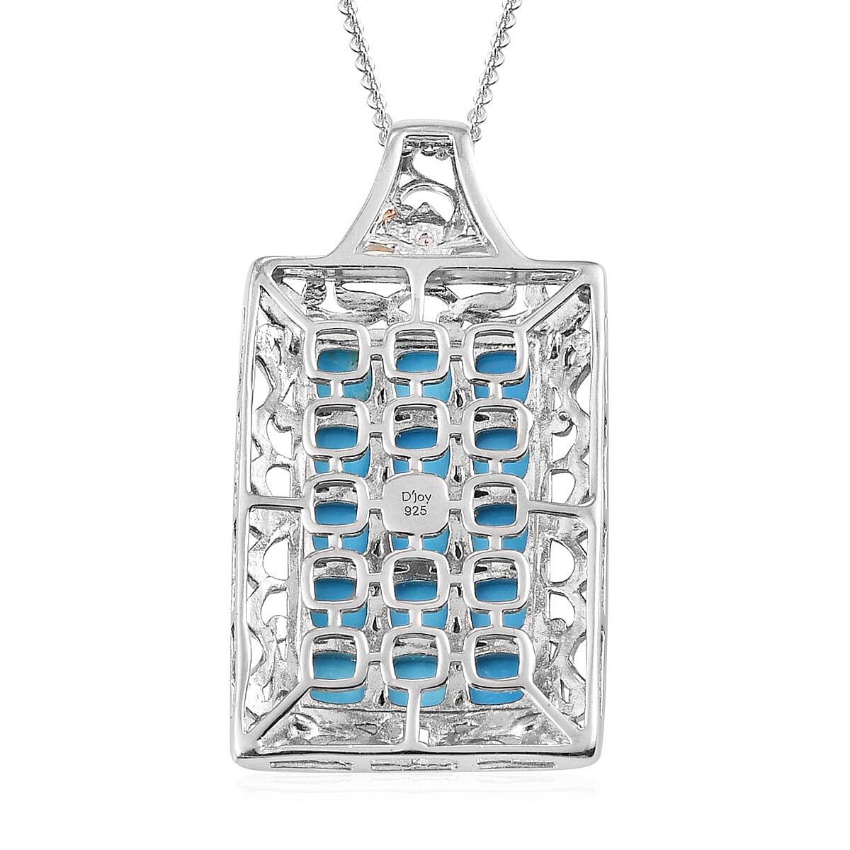 Sleeping Beauty Turquoise and Morro Redondo Pink Tourmaline Cluster Pendant Necklace 20 Inches in Vermeil Yellow Gold and Platinum Over Sterling Silver 4.90 ctw