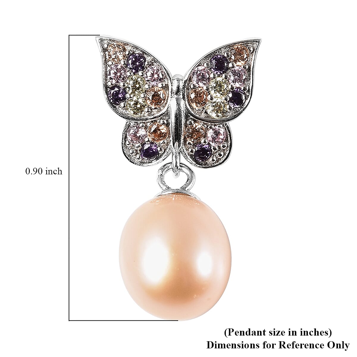 Pink Freshwater Pearl and Simulated Diamond Pendant in Rhodium Over Sterling Silver