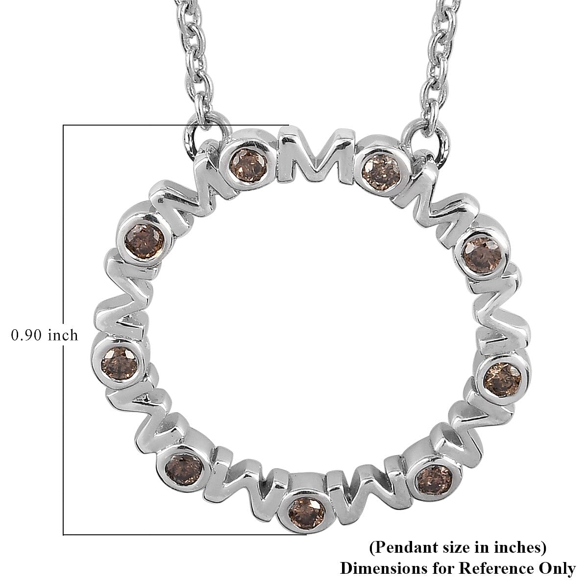 Natural Champagne Diamond Mom Circle Pendant Necklace 20 Inches in Platinum Over Sterling Silver 0.25 ctw