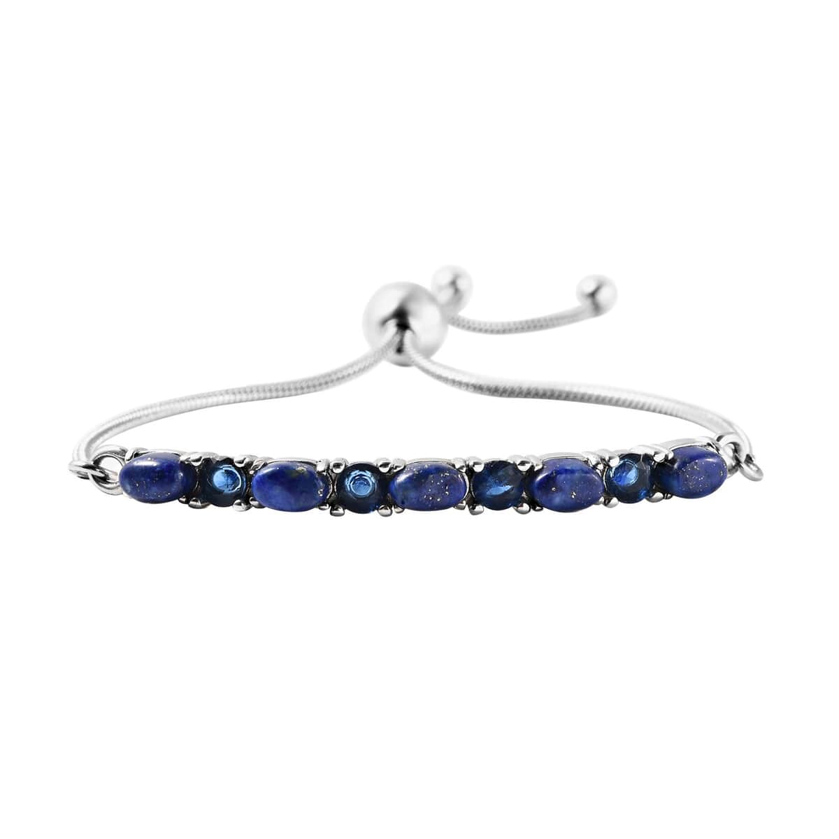 Lapis Lazuli and Simulated Blue Diamond Bolo Bracelet in Stainless Steel 5.60 ctw image number 0