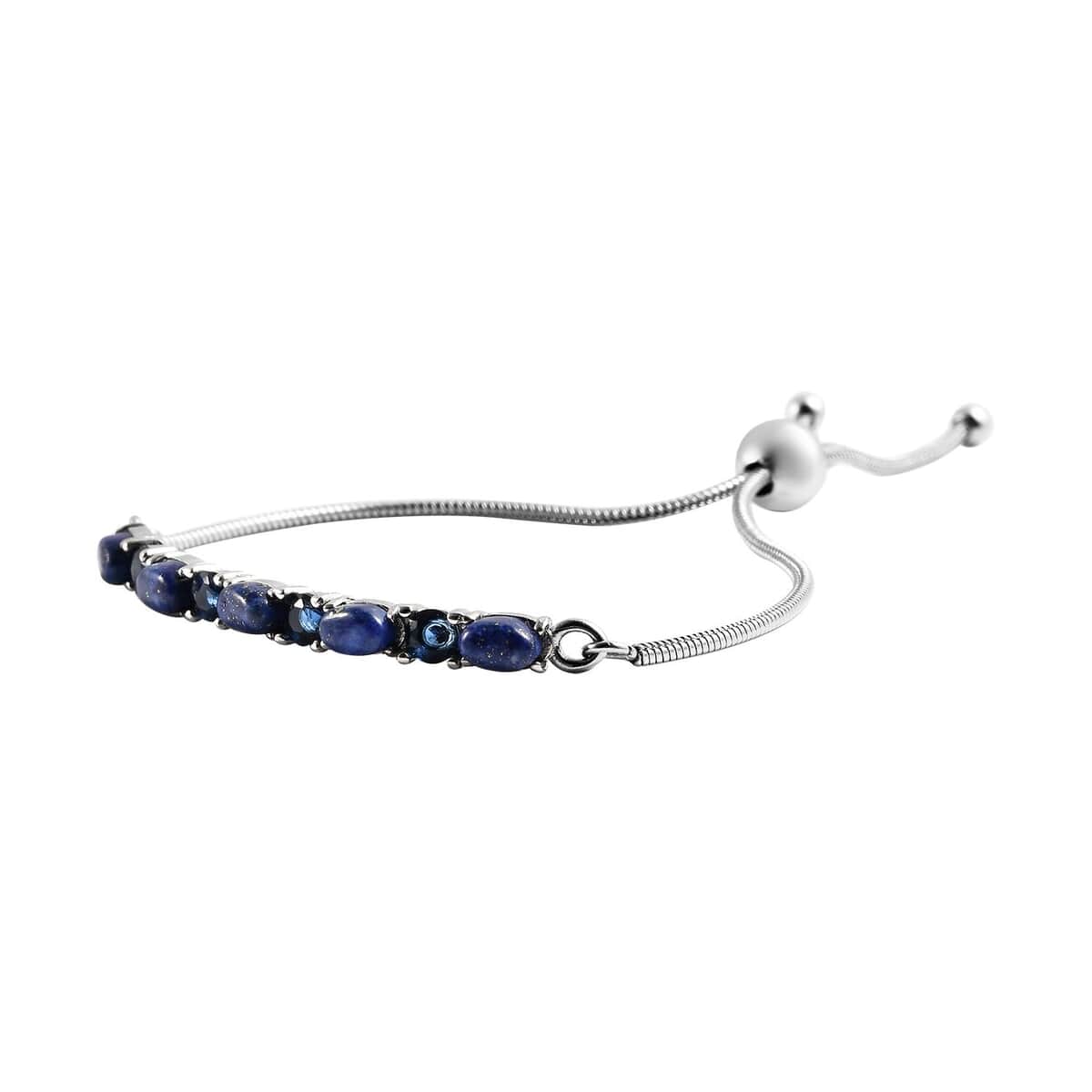 Lapis Lazuli and Simulated Blue Diamond Bolo Bracelet in Stainless Steel 5.60 ctw image number 2