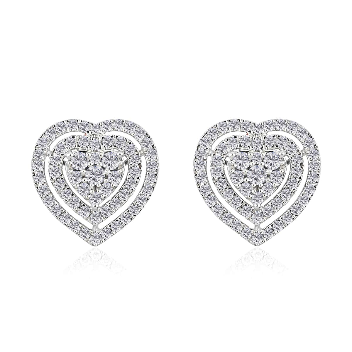 Rhapsody IGI Certified 950 Platinum E-F VS Diamond Heart Stud Earrings 6.20 Grams 1.00 ctw image number 0