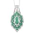 Socoto Emerald and Natural White Zircon Elongated Cocktail Pendant Necklace 20 Inches in Platinum Over Sterling Silver 3.60 ctw image number 0