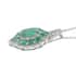 Socoto Emerald and Natural White Zircon Elongated Cocktail Pendant Necklace 20 Inches in Platinum Over Sterling Silver 3.60 ctw image number 3