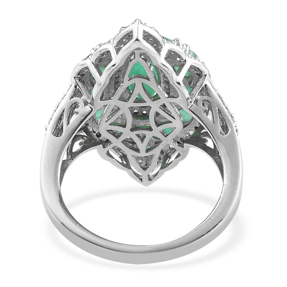 Socoto Emerald and Natural White Zircon Elongated Cocktail Ring in Platinum Over Sterling Silver (Size 7.0) 4.35 ctw image number 4