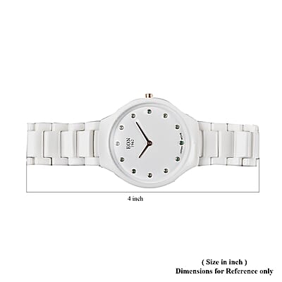 Eon 1962 Emerald Japanese Movement Watch with White Ceramic Strap 0.15 ctw