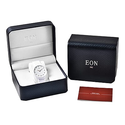 Eon 1962 Emerald Japanese Movement Watch with White Ceramic Strap 0.15 ctw