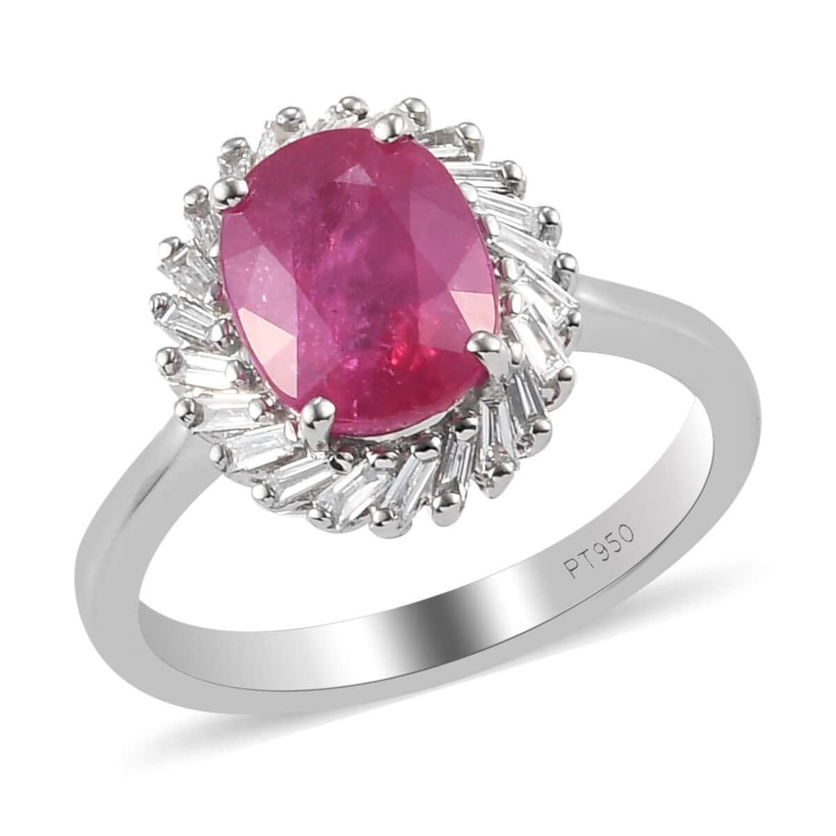 Rhapsody 950 Platinum AAAA Mozambique Ruby and E-F VS Diamond Halo Ring (Size 6.0) 6 Grams 2.60 ctw image number 0