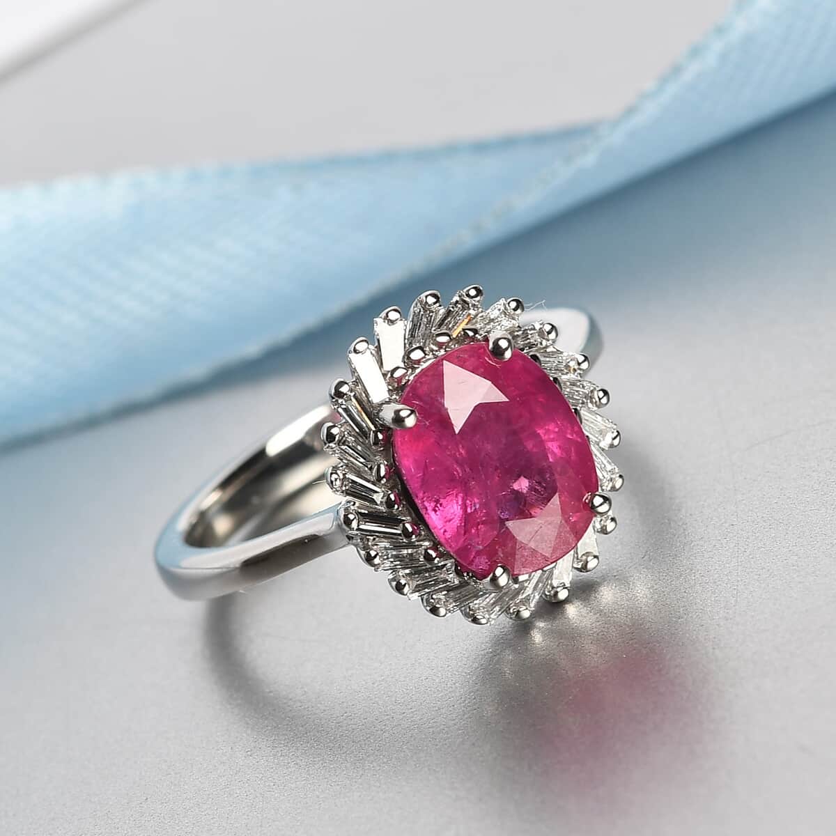 Rhapsody 950 Platinum AAAA Mozambique Ruby and E-F VS Diamond Halo Ring (Size 6.0) 6 Grams 2.60 ctw image number 1