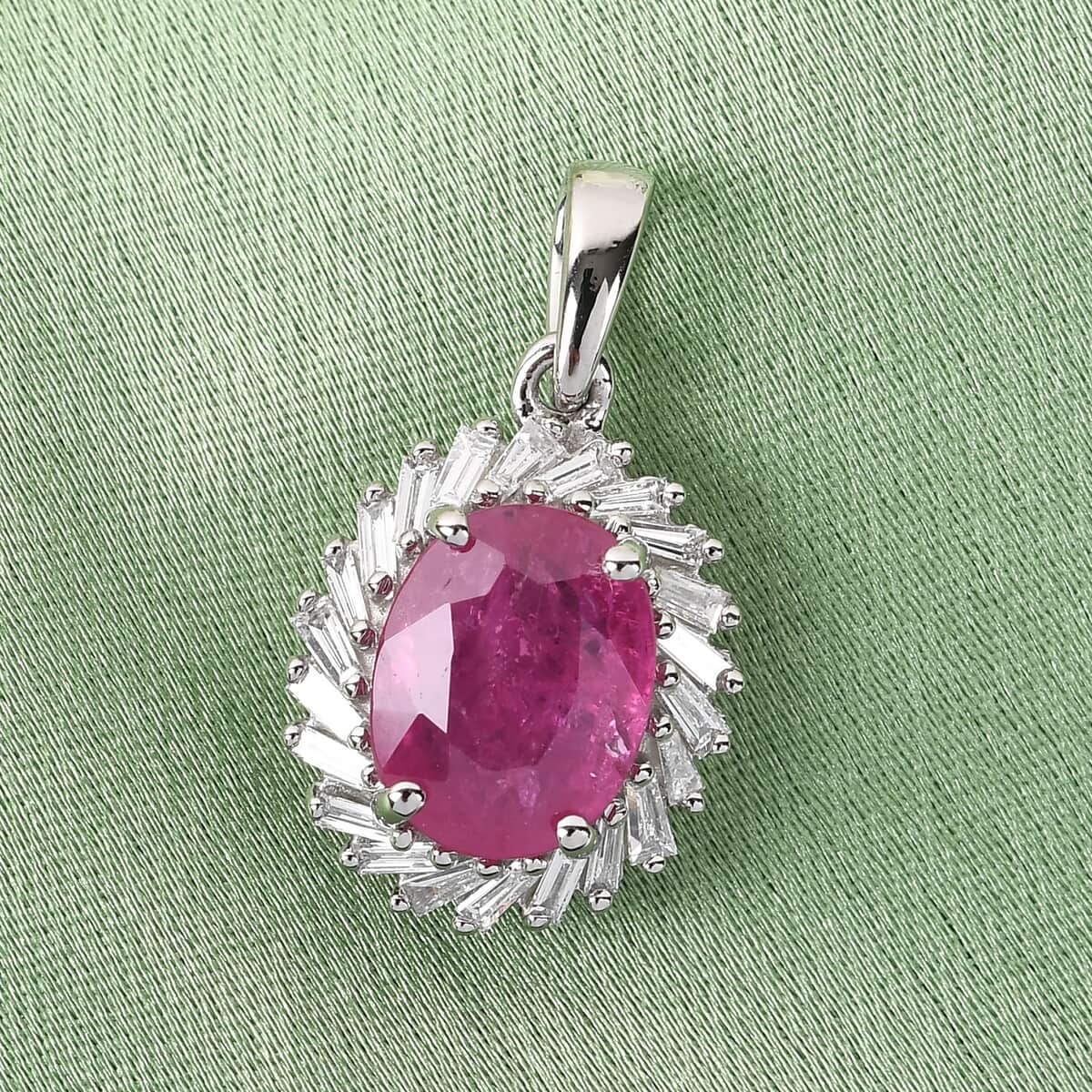 Rhapsody 950 Platinum AAAA Mozambique Ruby and E-F VS Diamond Halo Pendant 2.65 ctw image number 1