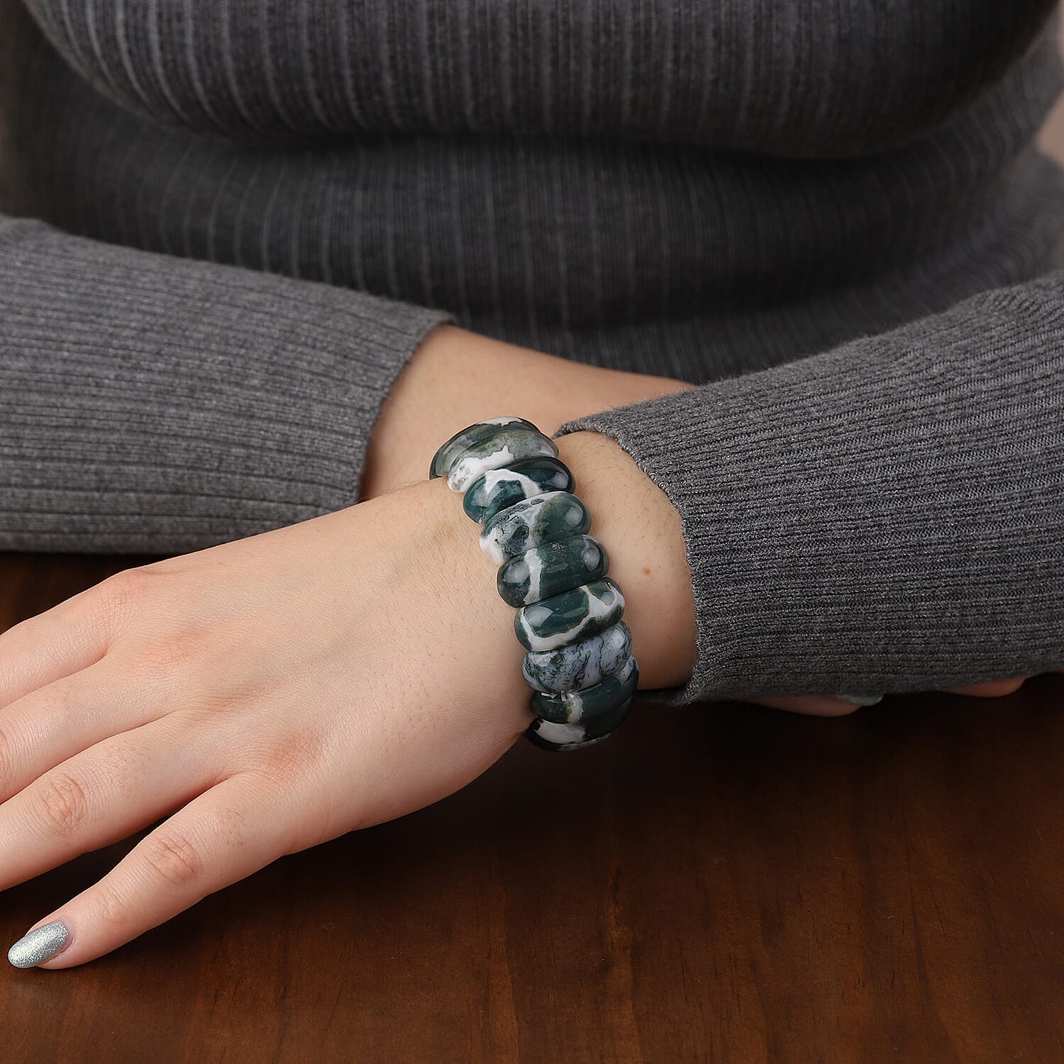 Indian Agate Block Stretch Bracelet 331.50 ctw