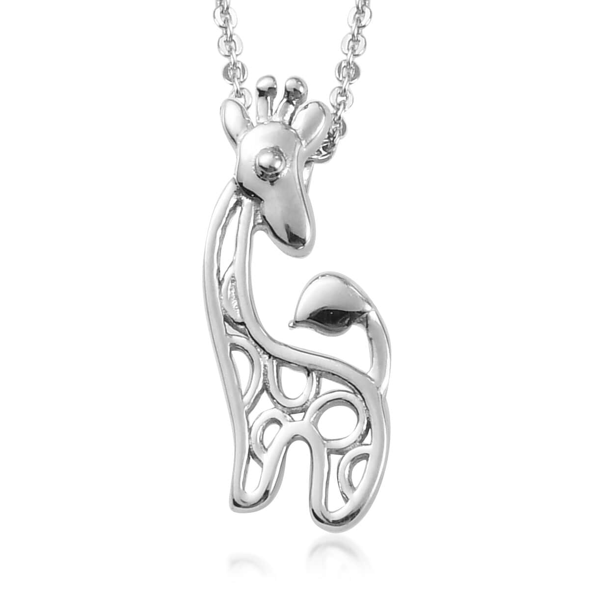 Platinum Over Sterling Silver Giraffe Pendant Necklace 20 Inches 3.10 Grams image number 0