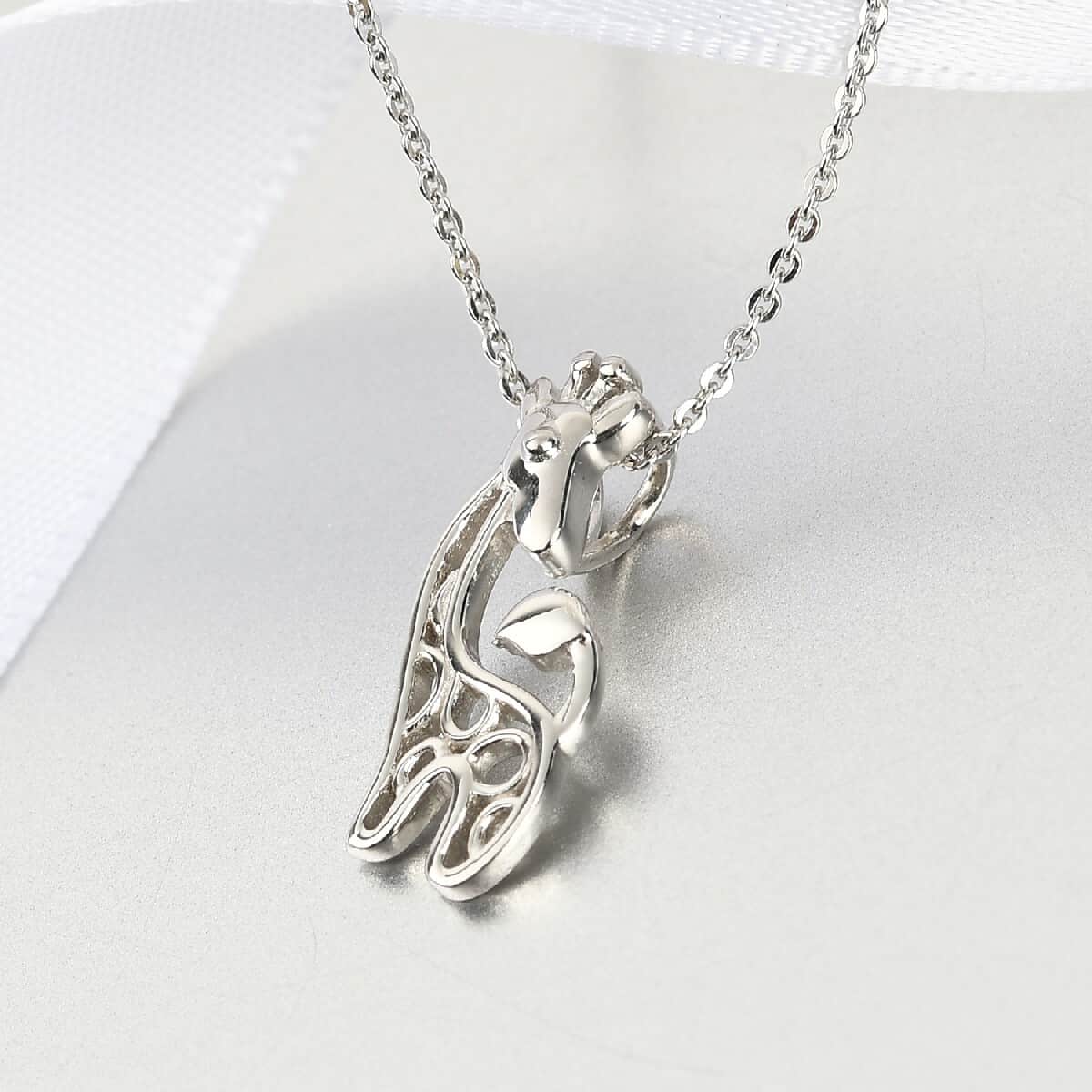Platinum Over Sterling Silver Giraffe Pendant Necklace 20 Inches 3.10 Grams image number 1