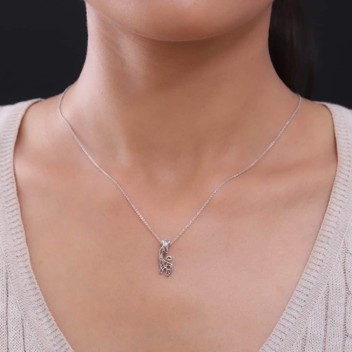 Platinum Over Sterling Silver Giraffe Pendant Necklace 20 Inches 3.10 Grams image number 2