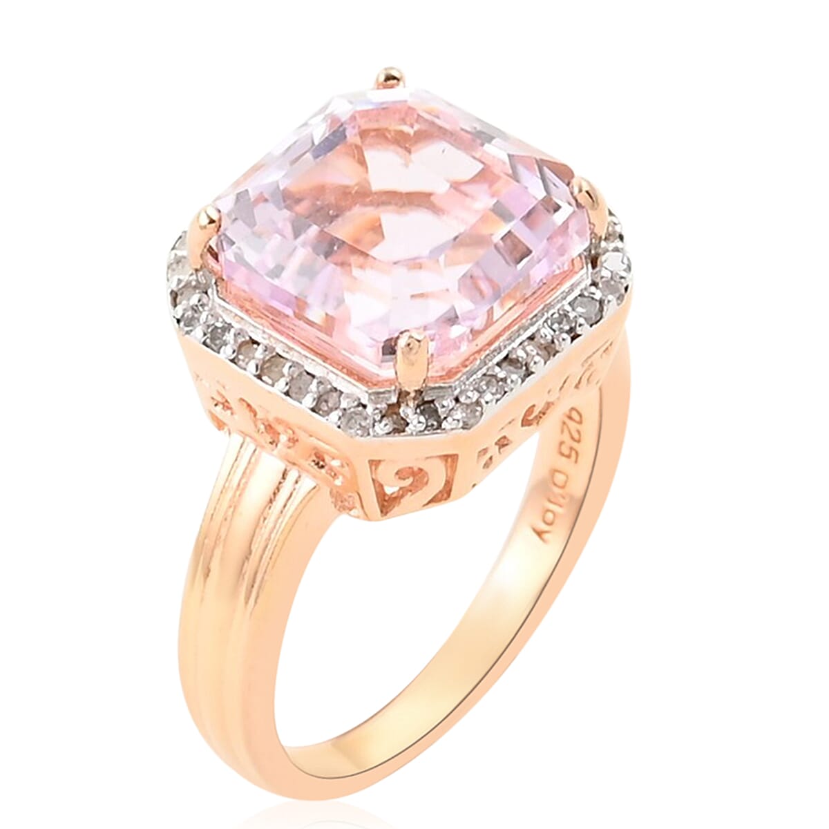 Kunzite and Diamond Ring in 14K Rose Gold Over Sterling Silver (Size 5.0) 6.30 ctw image number 2