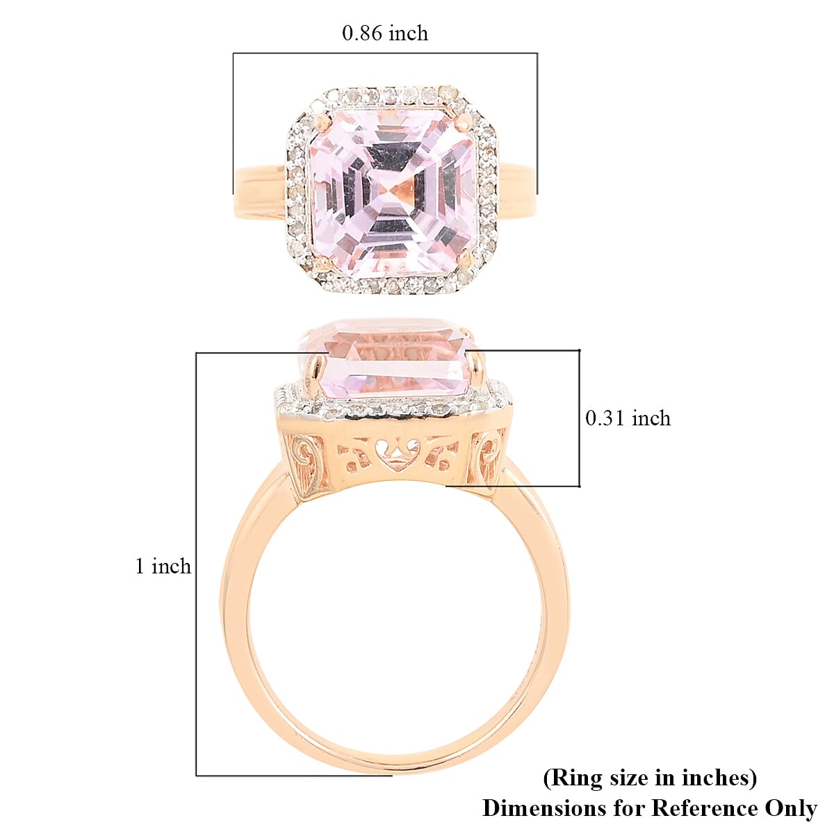 Kunzite and Diamond Ring in 14K Rose Gold Over Sterling Silver (Size 5.0) 6.30 ctw image number 4