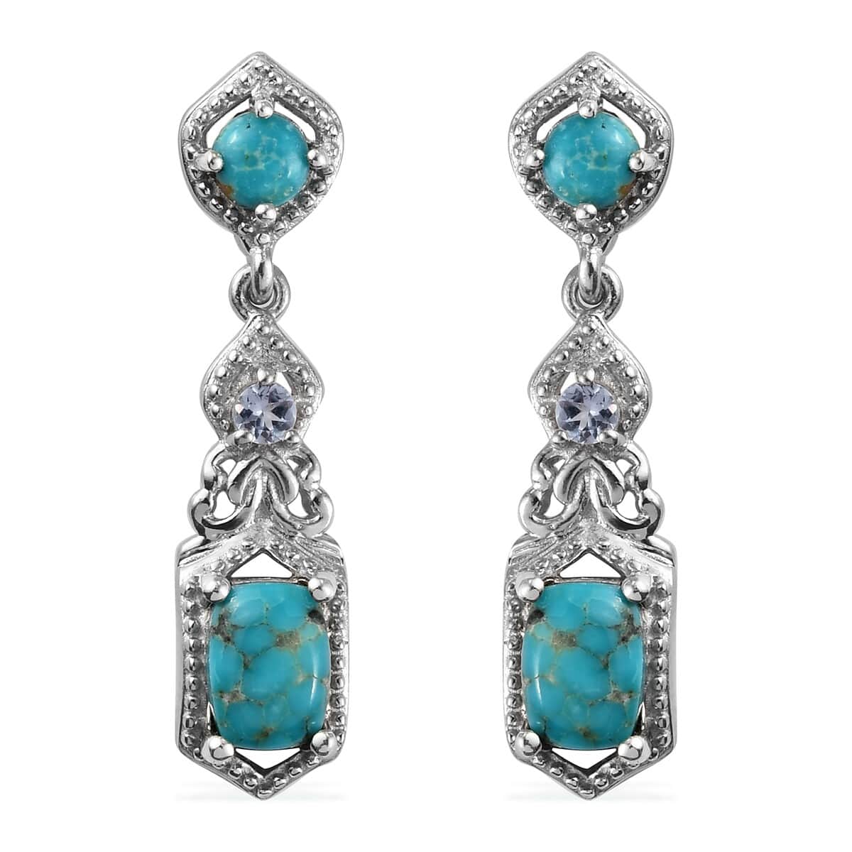 South Hill Turquoise and Tanzanite Dangling Earrings in Platinum Over Sterling Silver 2.85 ctw image number 0