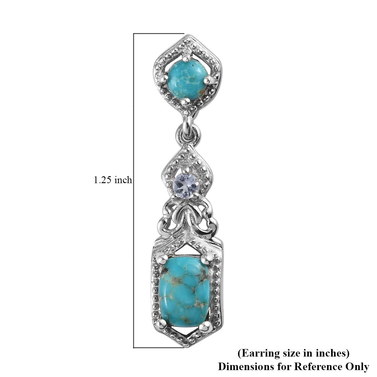 South Hill Turquoise and Tanzanite Dangling Earrings in Platinum Over Sterling Silver 2.85 ctw image number 3
