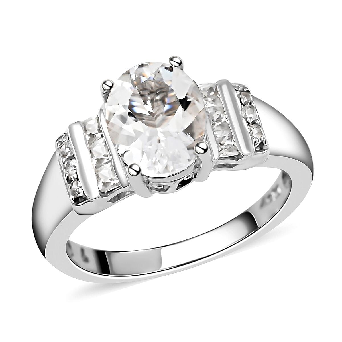 Pink Morganite and Zircon Ring in Platinum Over Sterling Silver (Size 7.0) 2.00 ctw